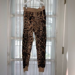 The Cashmere Project Leopard Animal Print 100% Cashmere Sweatpants w Pockets